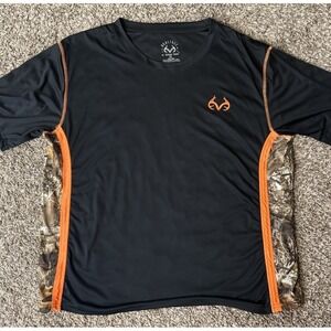 RealTree by Antler Creek XL Camo Black Orange Staghorn Men's Logo T-Shirt
